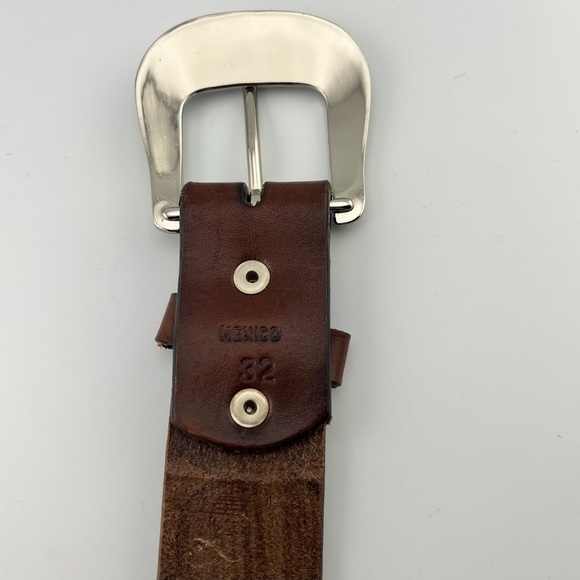 Western Lace Brown Leather Belt Silver Metal Tone Removeable Buckle 32" x 1.5 - Picture 4 of 7